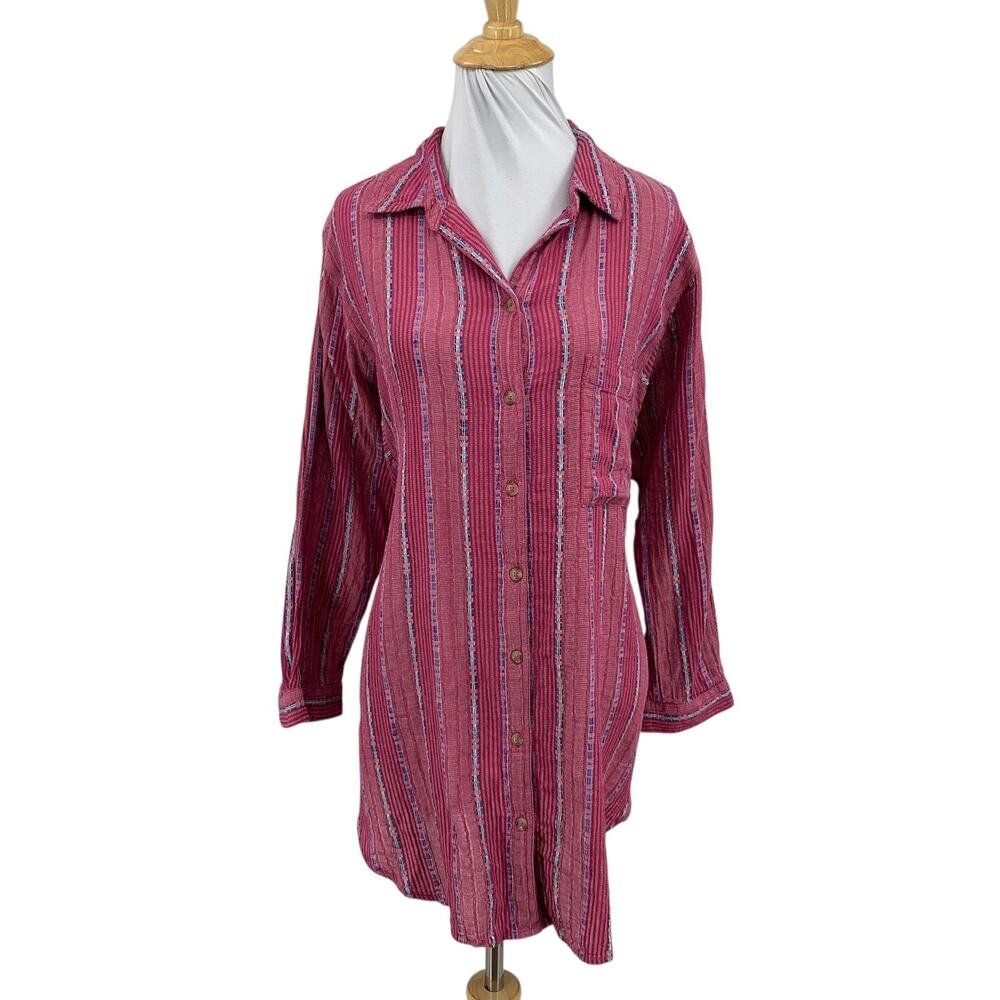 Pilcro Shirt Women M Medium Boyfriend Metallic Striped Button Front Pocket Tunic